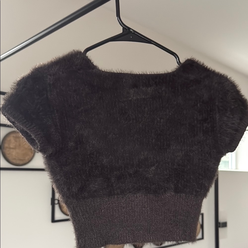 Fuzzy Brown Button-Up Crop Top - image 5